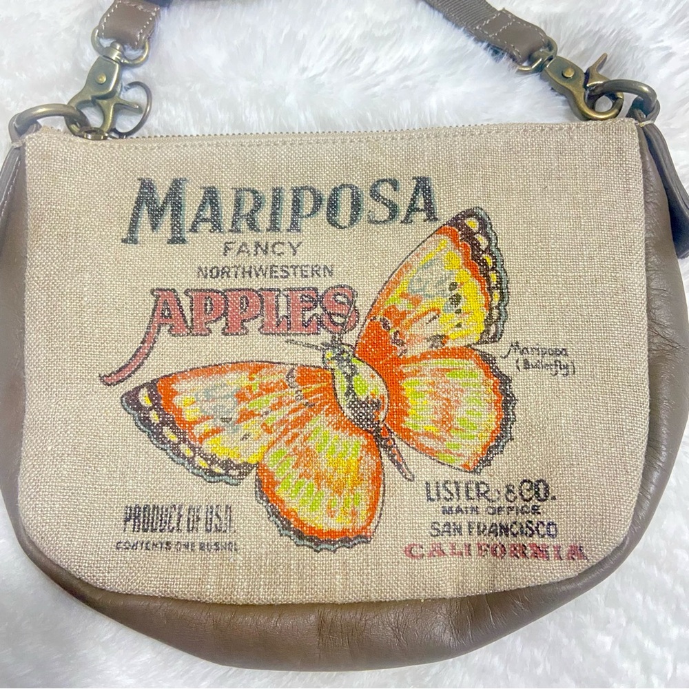 Agnes America Glory Mariposa Beige and Brown Crossbody Bag with Butterfly Design - Picture 2 of 11